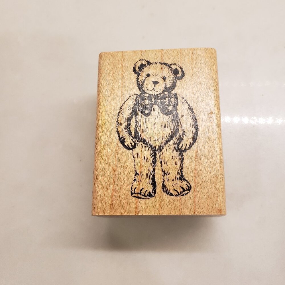 Delafield Stamp Company Teddy Bear with bow rubber stamp E455
